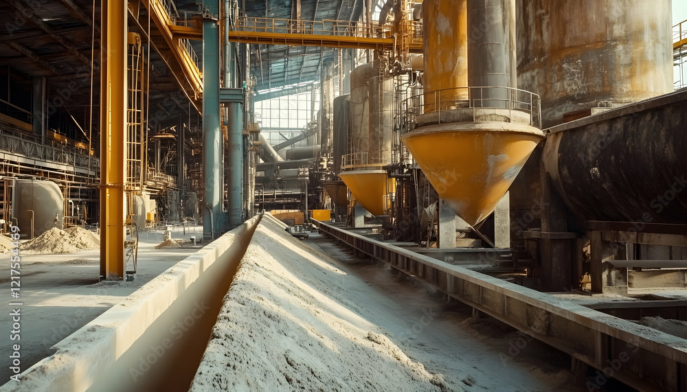 Factory with large mixers blending raw materials for production, showcasing the mixing process in bulk production of food or chemicals - Factory with large mixers blending raw materials for production, showcasing the mixing process in bulk production of food or chemicals -