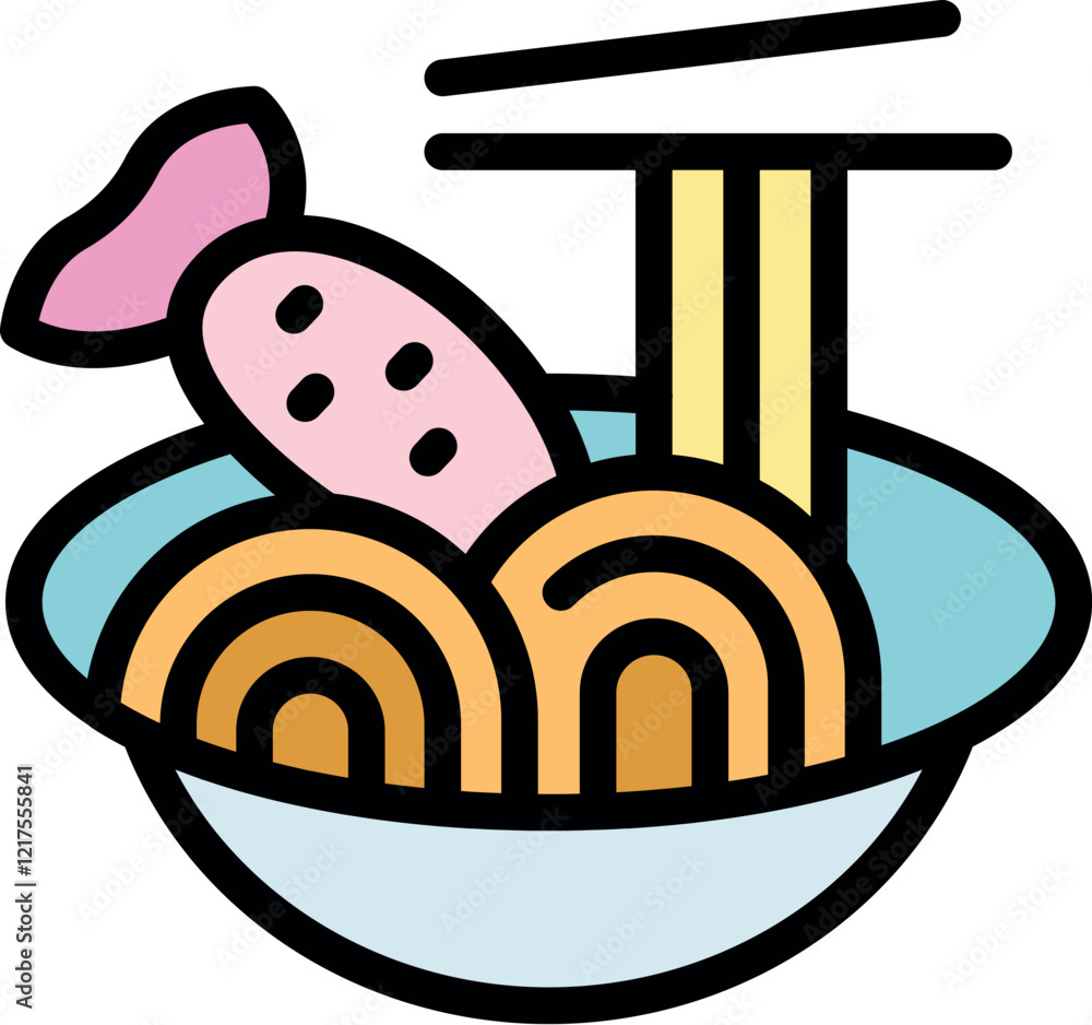 Steaming hot bowl of ramen noodle soup with fish cake, chopsticks ready to be used Steaming hot bowl of ramen noodle soup with fish cake, chopsticks ready to be used