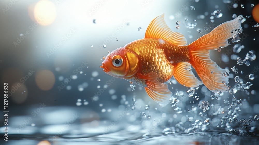 Vibrant Goldfish Leaping Water Bubbles Aquatic Scene Underwater Photography Vibrant Goldfish Leaping Water Bubbles Aquatic Scene Underwater Photography