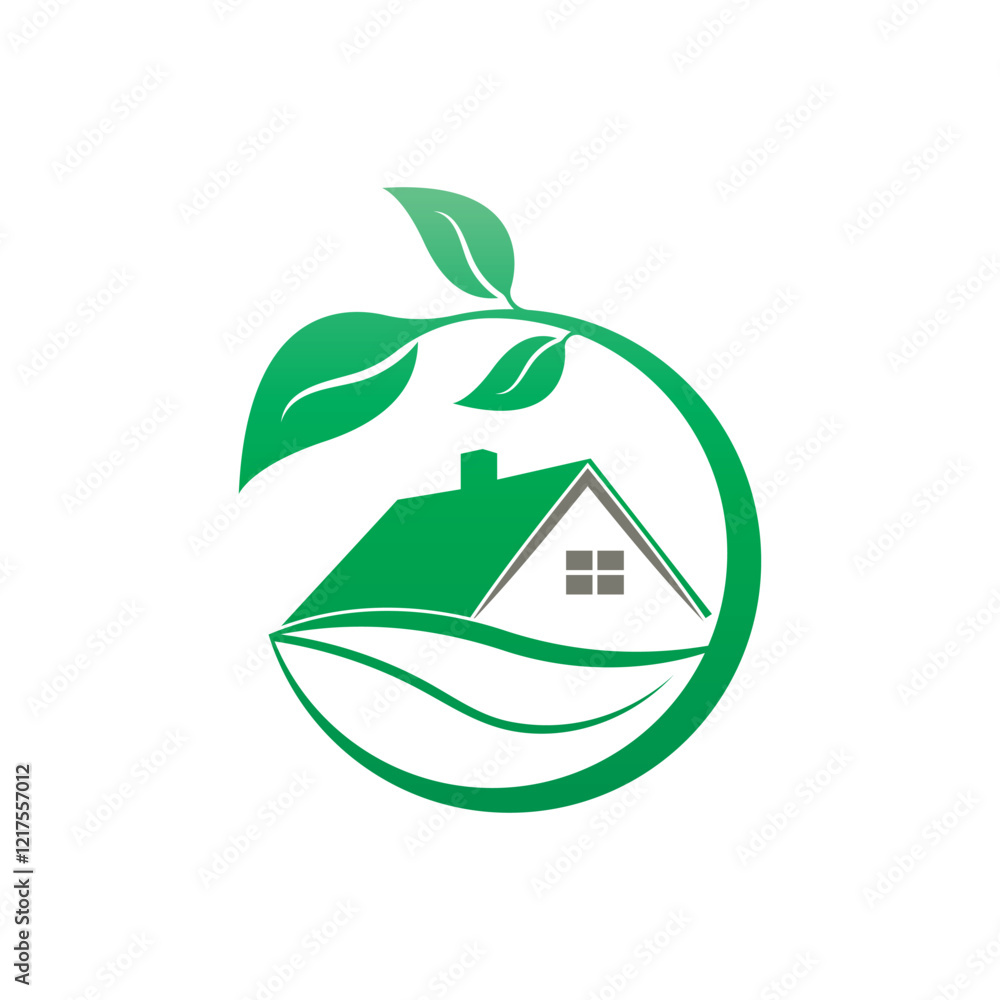 Fototapeta premium Green house leaf simple logo design