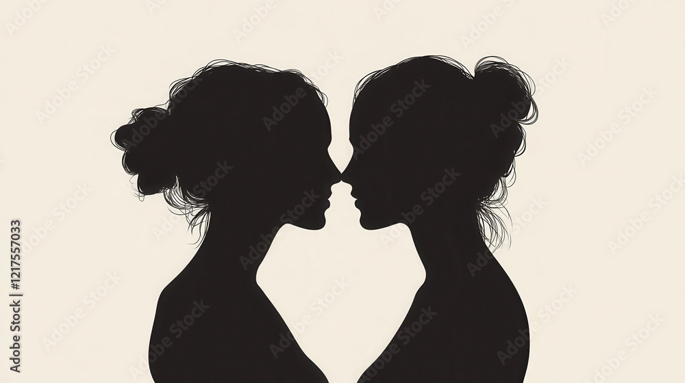 A captivating silhouette artwork depicting two women in a close embrace symbolizing unity connection A captivating silhouette artwork depicting two women in a close embrace symbolizing unity connection