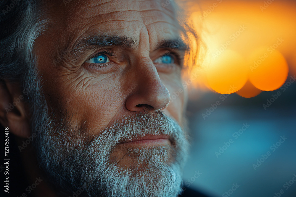 Obraz premium Silhouette of a person watching sunset, generative AI