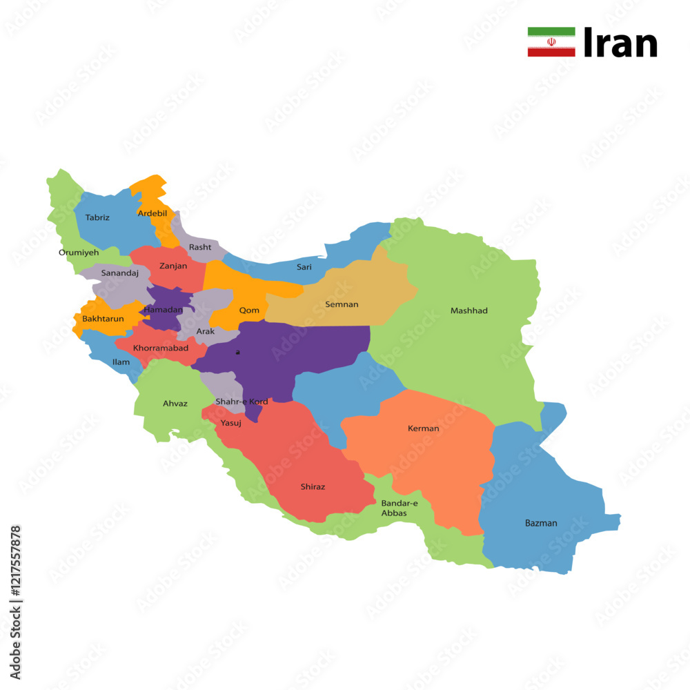 Fototapeta Map of Iran with flag. 3d map of Iran 