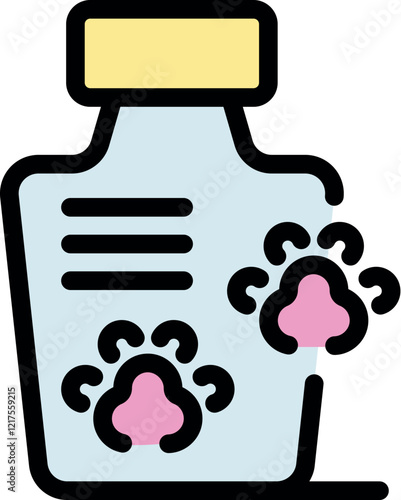 Shampoo or medicine bottle for pets showing paw prints, offering specialized care for animal companions