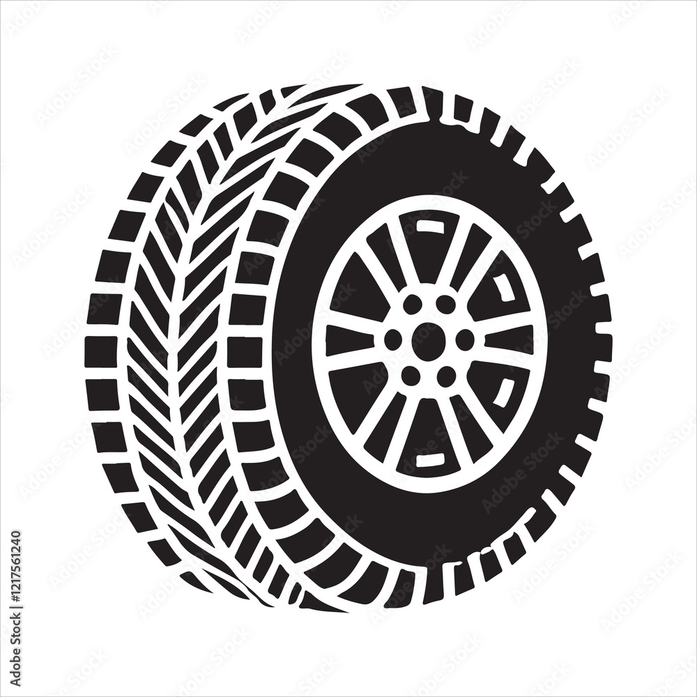 Car tires icon silhouette on white background
Car tires icon silhouette on white background