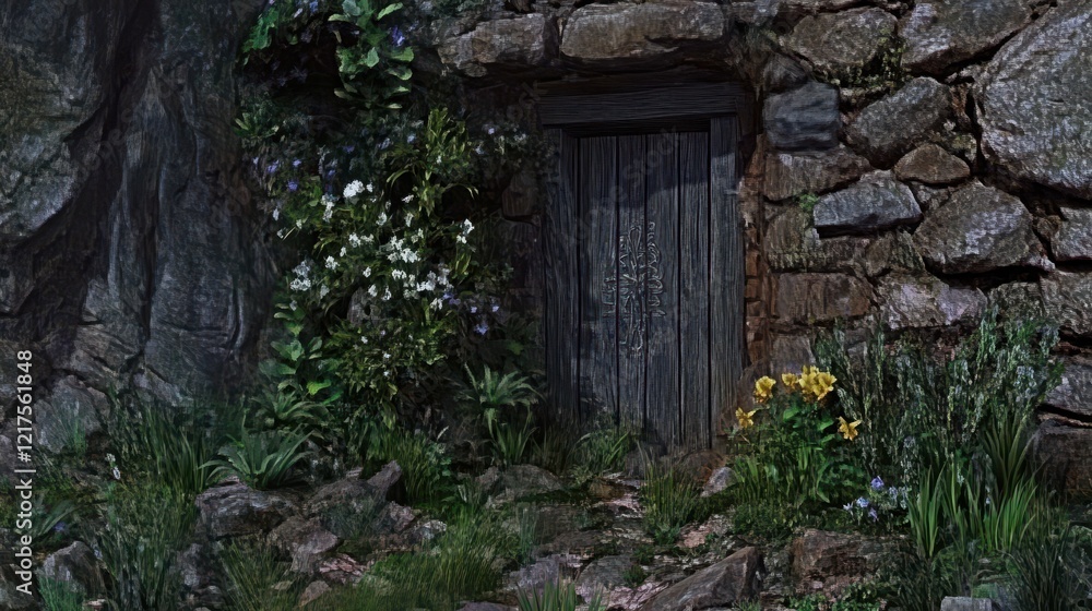 Ancient Stone Doorway Hidden In Lush Greenery Ancient Stone Doorway Hidden In Lush Greenery