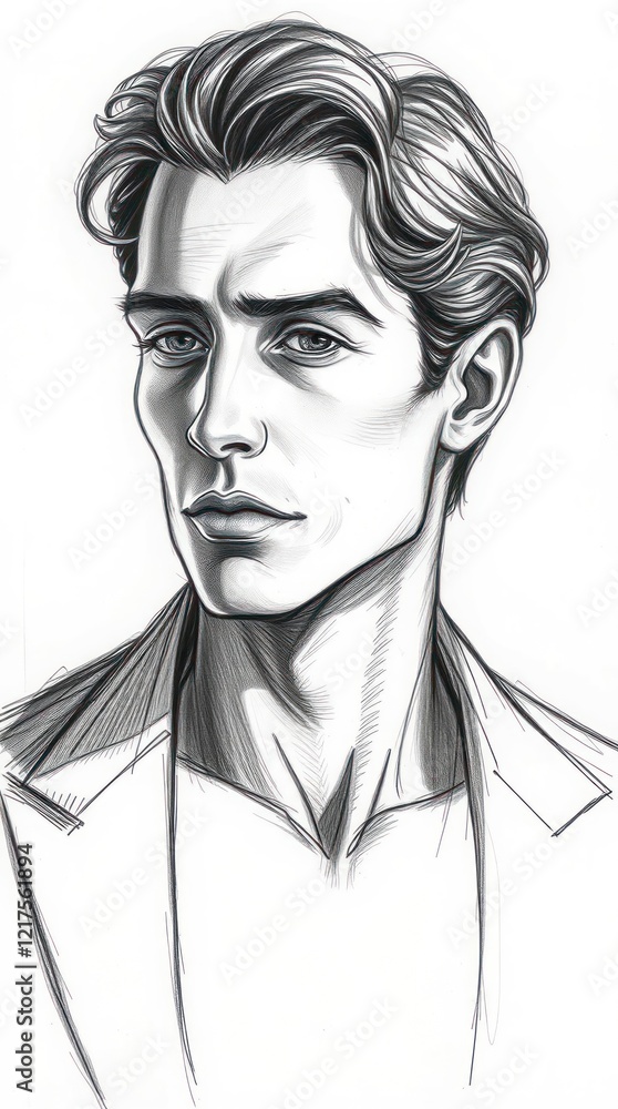 Fototapeta premium Penciled Portrait of Handsome Man with Stylish Hair