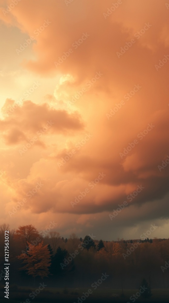 Dramatic Sunset Sky Over Autumn Forest Landscape Dramatic Sunset Sky Over Autumn Forest Landscape