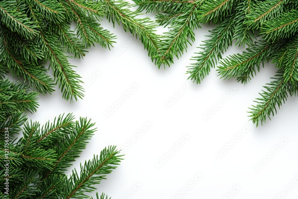 Fresh evergreen branches create a festive border for seasonal decorations and crafts Fresh evergreen branches create a festive border for seasonal decorations and crafts