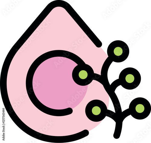 Natural medicine concept shown by a pink drop with a green plant growing, promoting herbal remedies and holistic healing