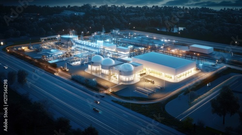 A hydrogen power plant with advanced fuel cell technology, providing clean electricity to a sustainable urban landscape powered by hydrogen energy photo