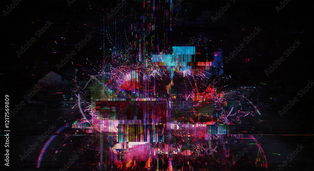 Fototapeta premium グリッチアート、デジタルノイズの抽象表現