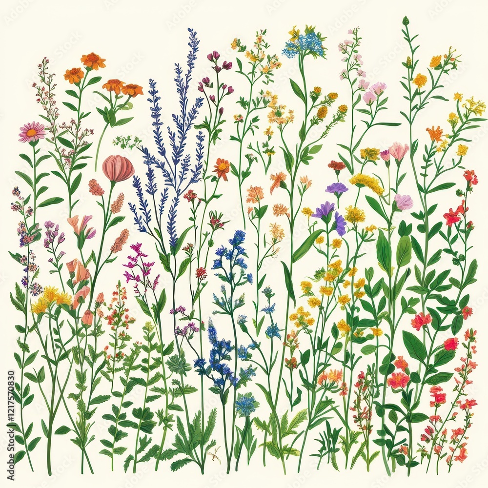 A vibrant collection of wildflowers in full bloom A vibrant collection of wildflowers in full bloom