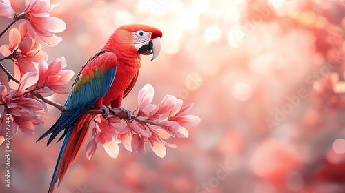 exotically colored parrot on a pink background