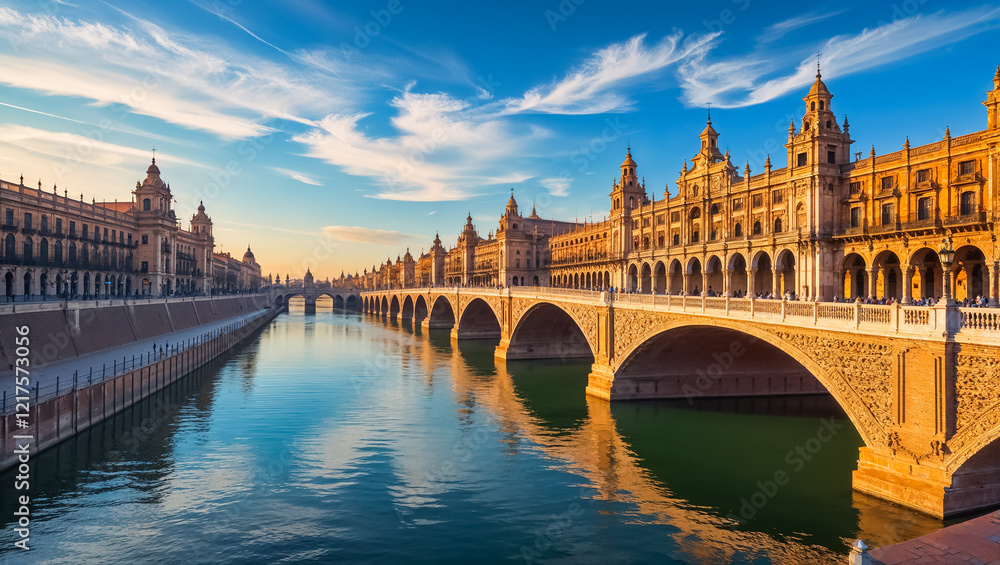 Naklejka premium beautiful embankment of the city of Seville Spain, sunny summer day