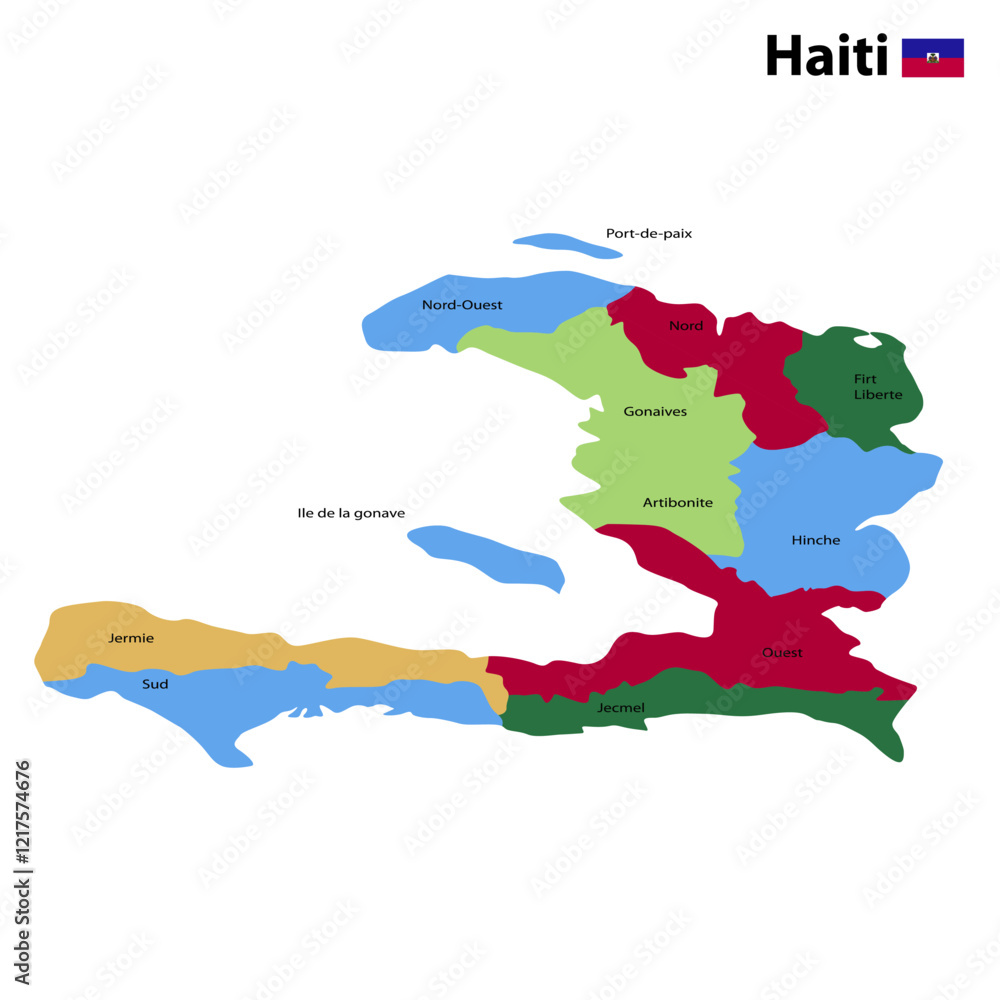 Obraz premium Map of Haiti with flag. 3d map of Haiti . Printable Vector Map of Haiti 