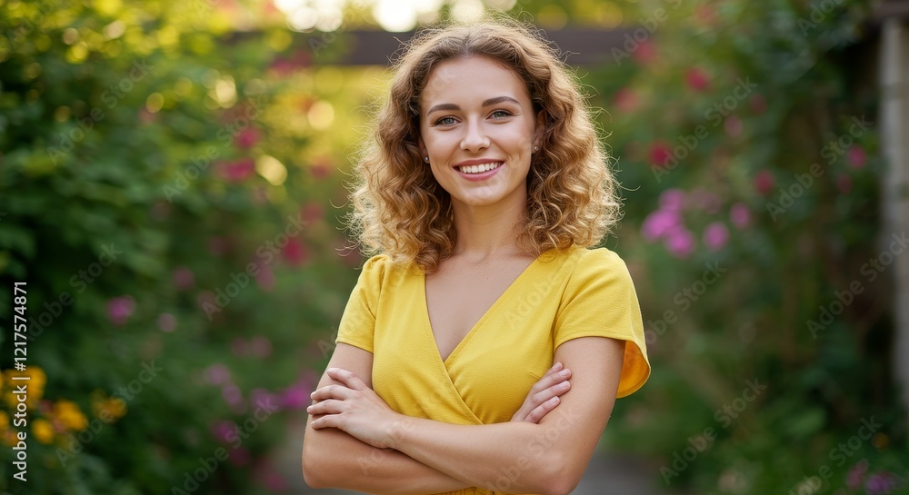 Smiling Woman with Crossed Arms Portrait of Beautiful Smiling Woman with Confident Crossed Arms Pose