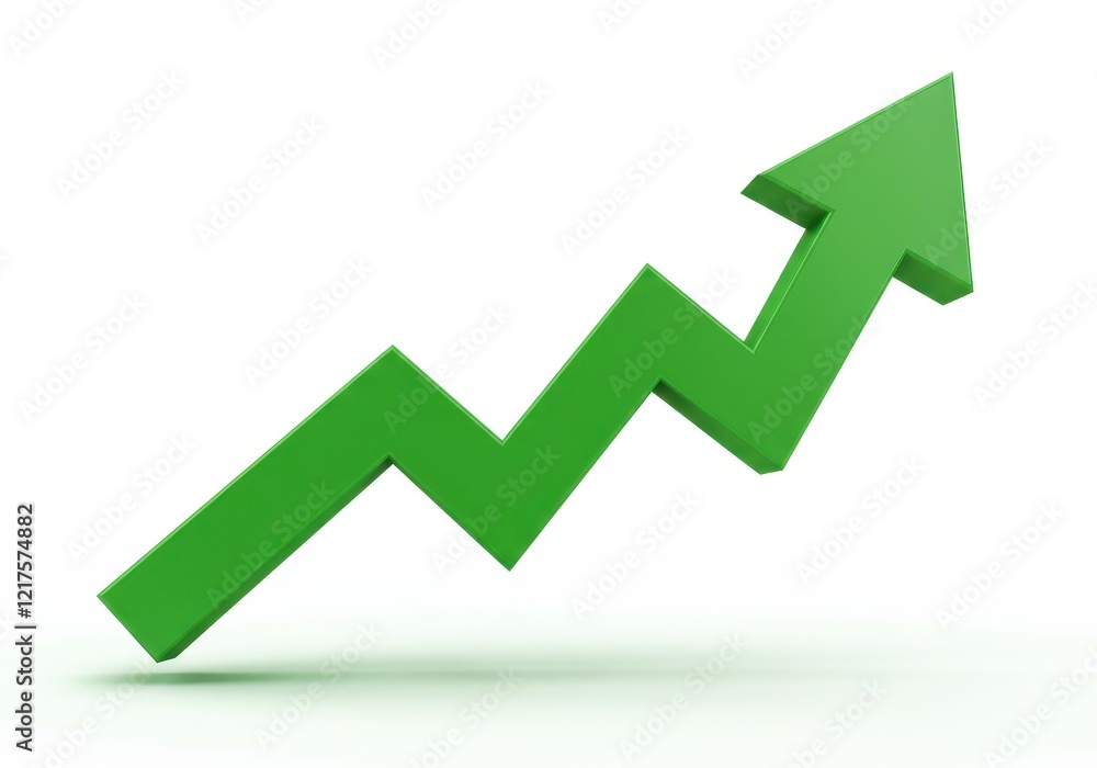 A 3D illustration of a zigzag arrow pointing upward symbolizing growth or progress isolated on white background A 3D illustration of a zigzag arrow pointing upward symbolizing growth or progress isolated on white background
