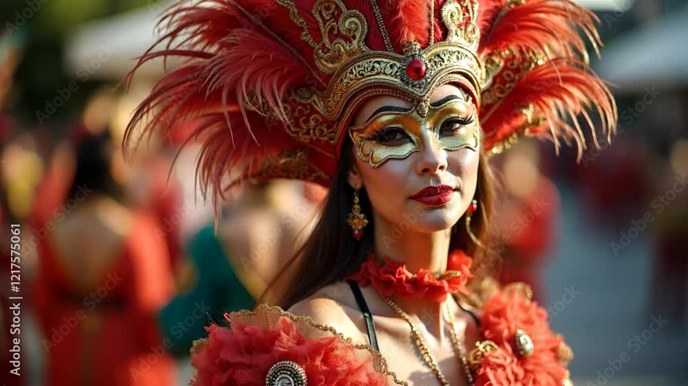 Participants showcase stunning costumes and intricate masks in a lively carnival atmosphere Participants showcase stunning costumes and intricate masks in a lively carnival atmosphere