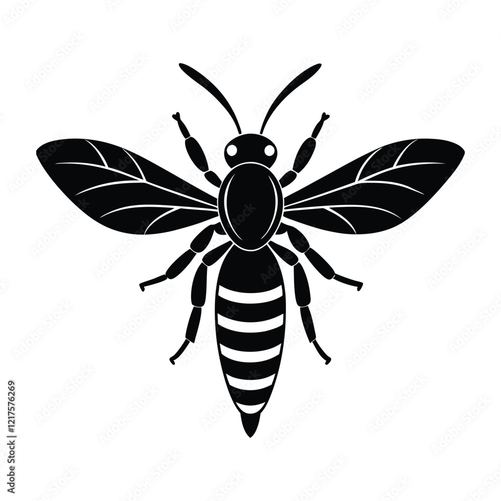 Siting bee vector illustration silhouette on white background Siting bee vector illustration silhouette on white background