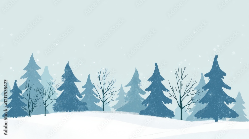 illustration of snow-covered trees, featuring simple shapes and cool colors illustration of snow-covered trees, featuring simple shapes and cool colors