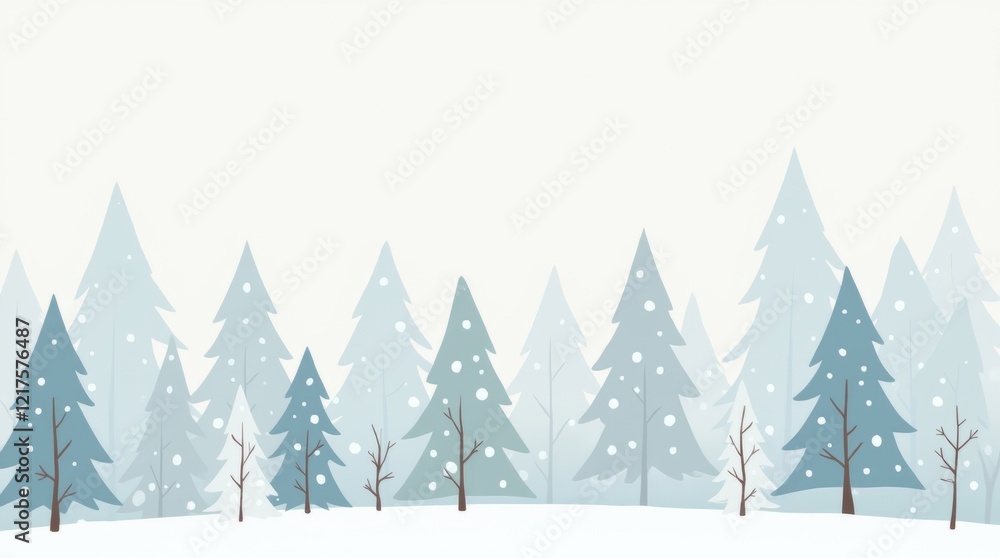 Obraz premium illustration of snow-covered trees, featuring simple shapes and cool colors