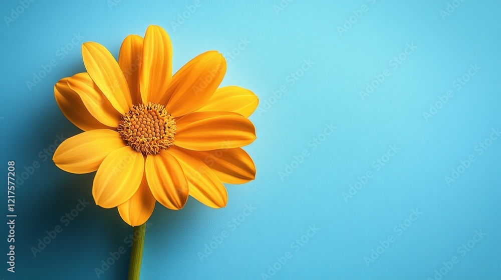 Obraz premium A yellow flower is in the center of a blue background