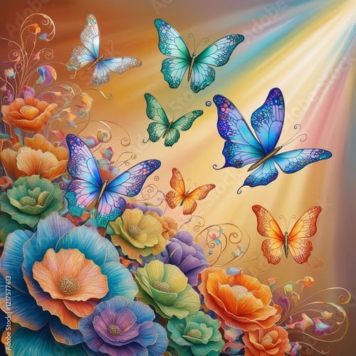 A vibrant scene of butterflies taking flight.AI generated