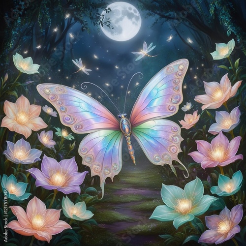A magical night scene in a moonlit forest.AI generated