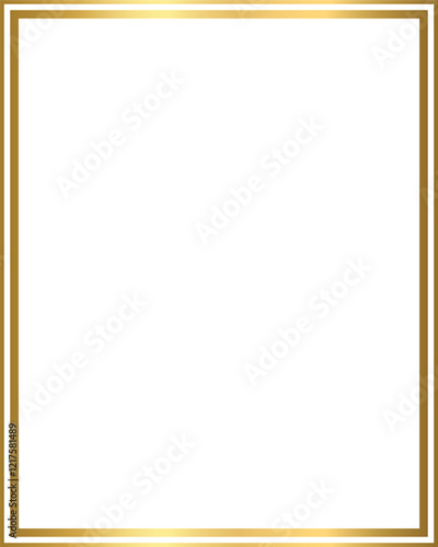 Rectangle vintage gold frame on isolated transparent background 