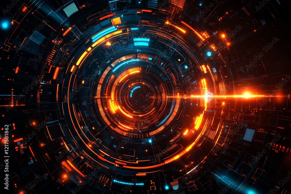 Obraz premium Vibrant digital abstract illustration featuring circular patterns and bright colors in a futuristic design