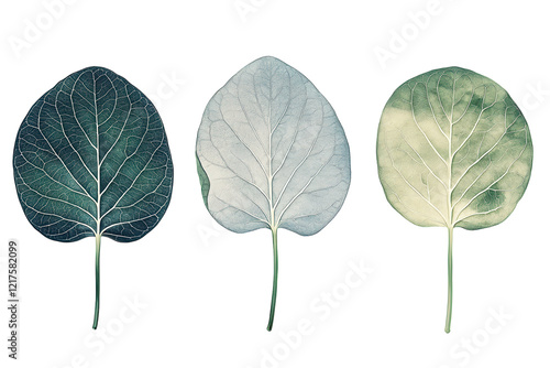 A collection of three vine leaves in deep green tones PNG transparent. photo