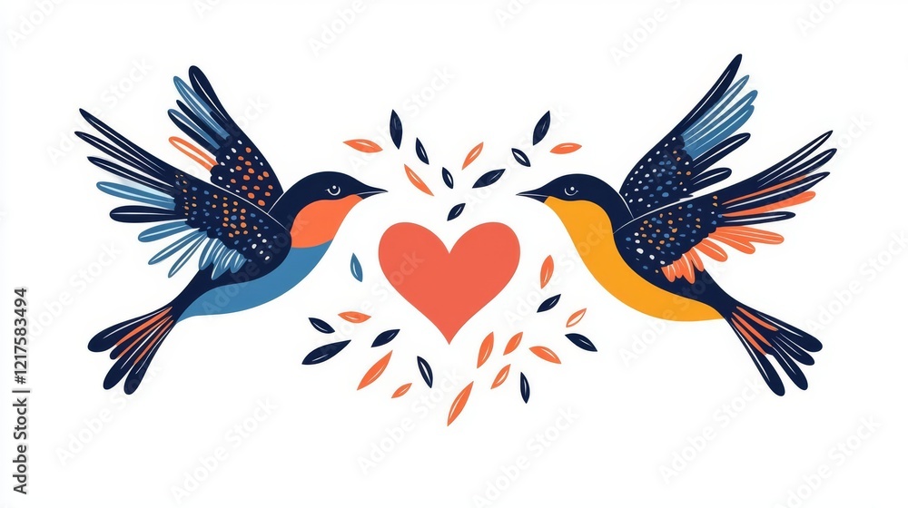 Obraz premium Illustration of two birds symbolizing love and connection.