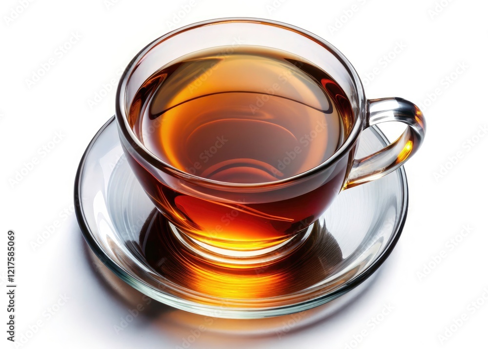 Overhead shot: a glass teacup, isolated, showcasing the tea inside. High-resolution image ideal for digital use. Overhead shot: a glass teacup, isolated, showcasing the tea inside. High-resolution image ideal for digital use.