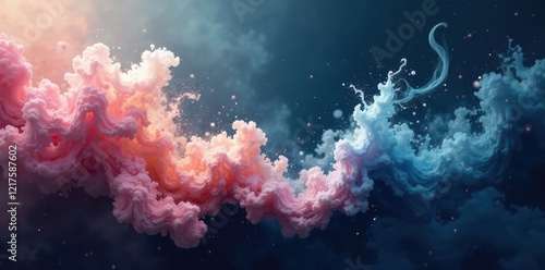 Soft white fog swirls abstractly on dark canvas, night, smoke, abstract