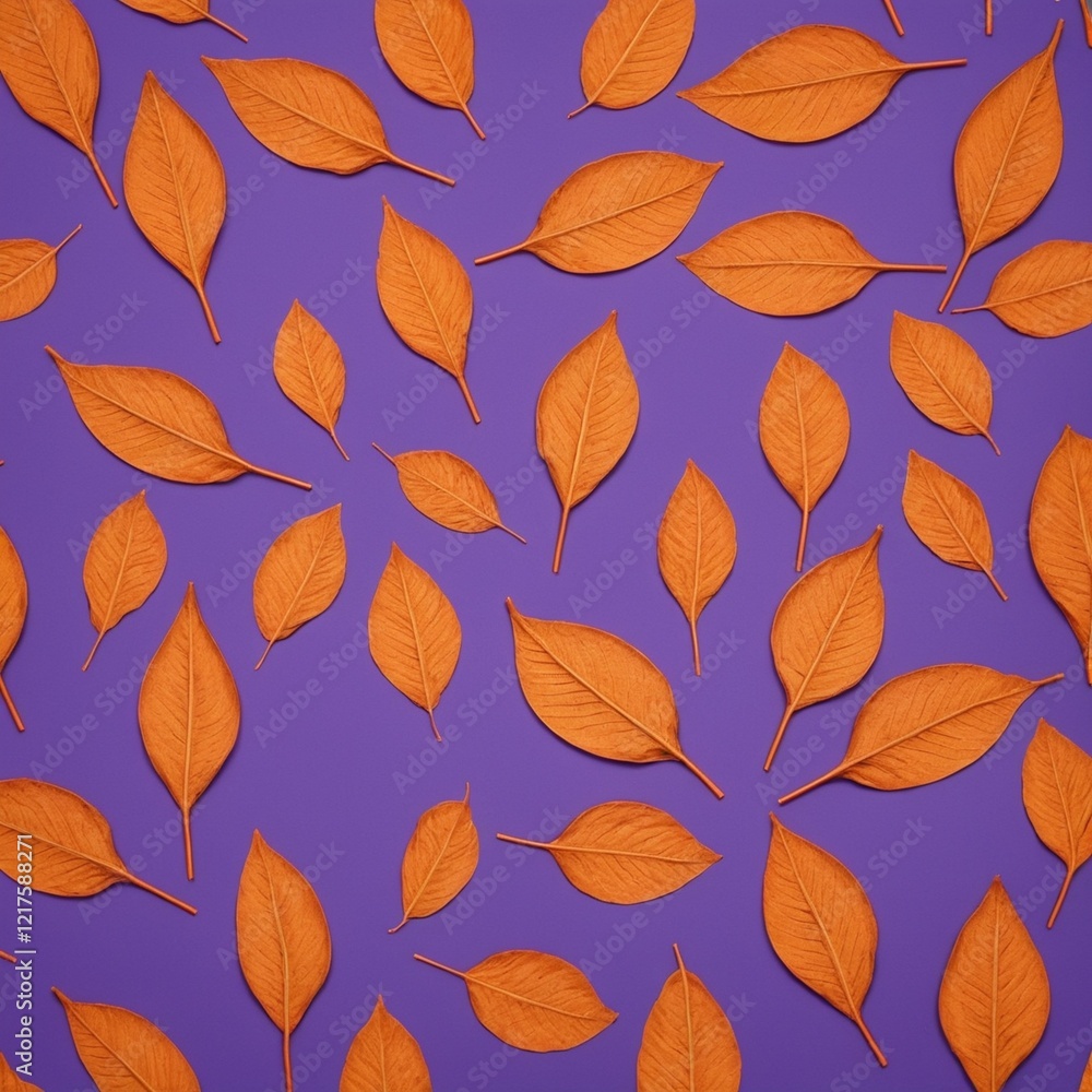 Obraz premium Pattern of dry orange metallic leaves on violet background