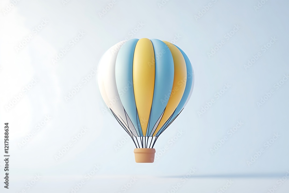 Fototapeta premium A Charming Cartoon Hot Air Balloon Against a Light Blue Background