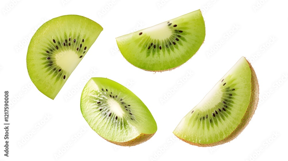 Fototapeta premium Falling Kiwi fruit slice, Cutout.