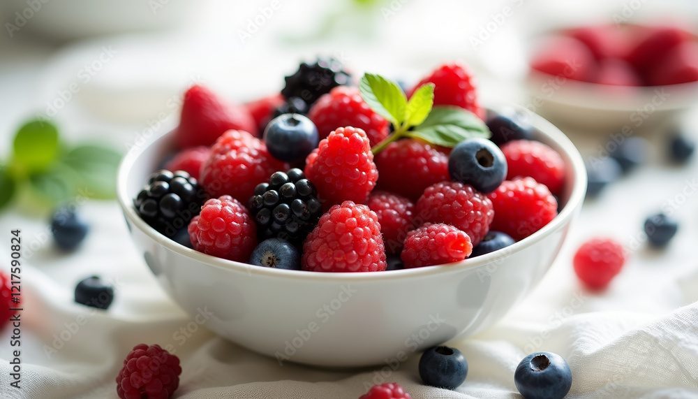 Bowl of colorful mixed berries, fresh and vibrant, rich in antioxidants, healthy snack option Bowl of colorful mixed berries, fresh and vibrant, rich in antioxidants, healthy snack option