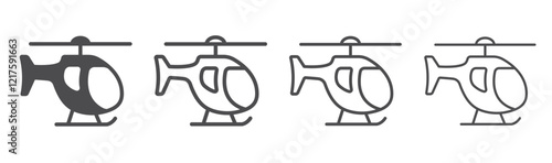 Helicopter icon set. Helicopter symbols in outline and flat design.  Vector illustration