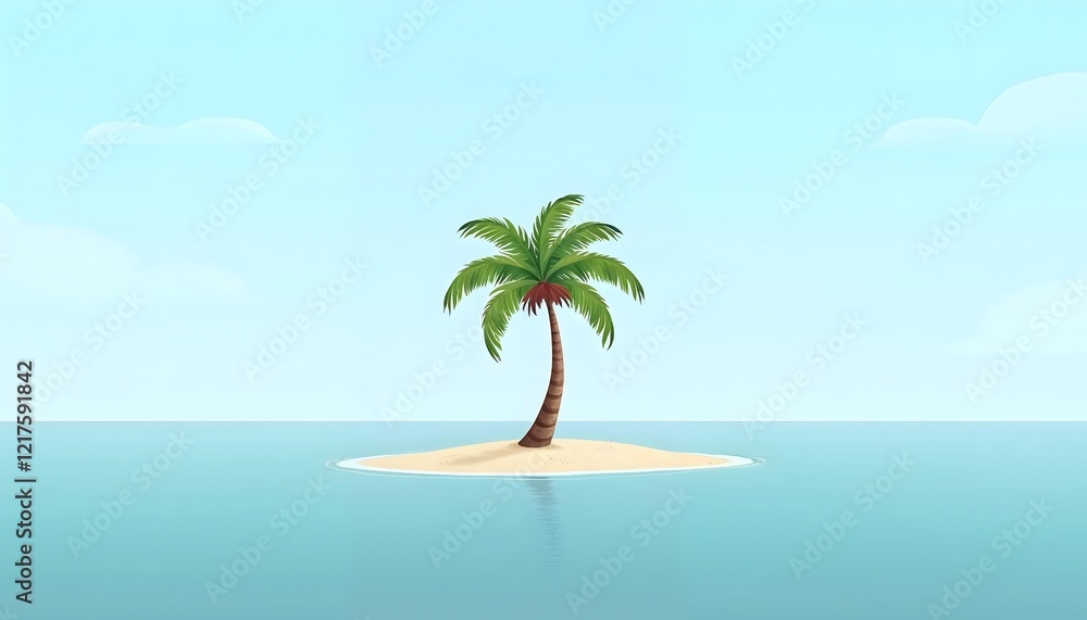 Obraz premium Lonely Palm Tree on Tropical Island Beach Scene