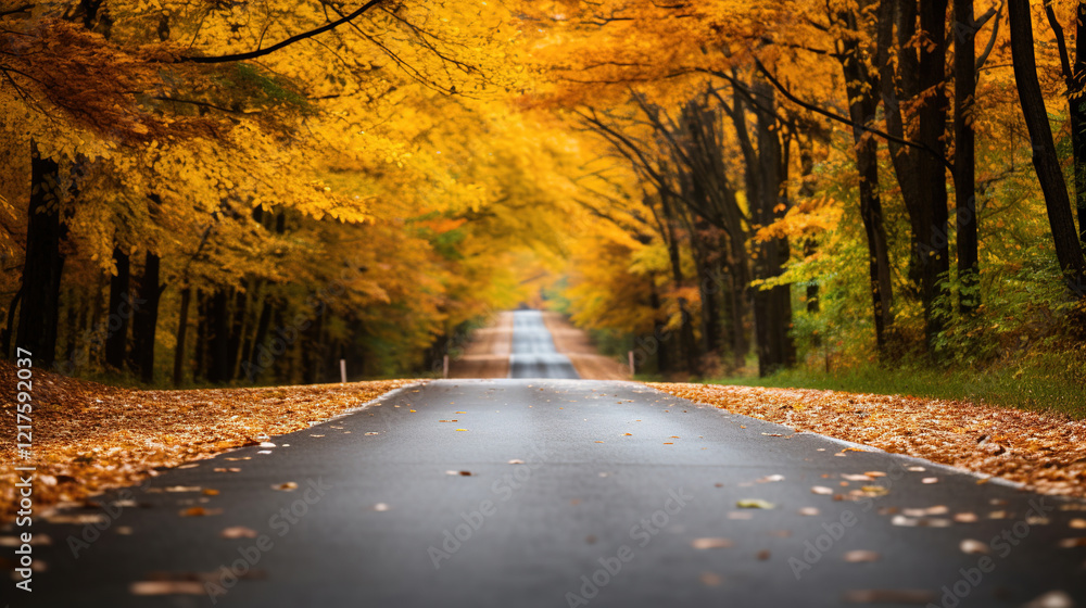Obraz premium Autumn Road Through Golden Forest