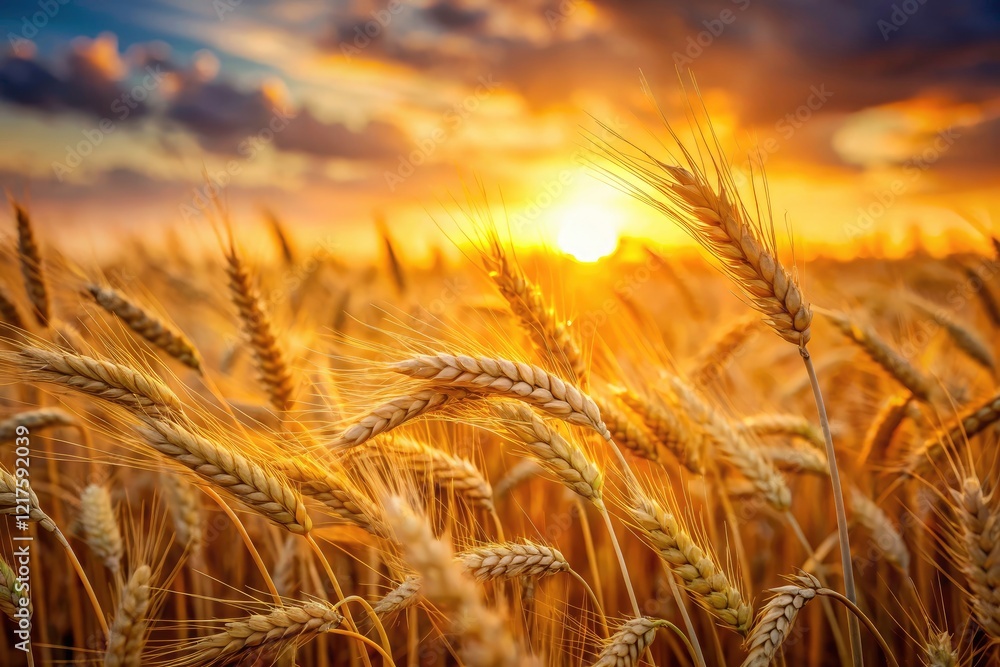 Summer wheat sways gently in the golden hour, a captivating long-exposure rural scene. Summer wheat sways gently in the golden hour, a captivating long-exposure rural scene.