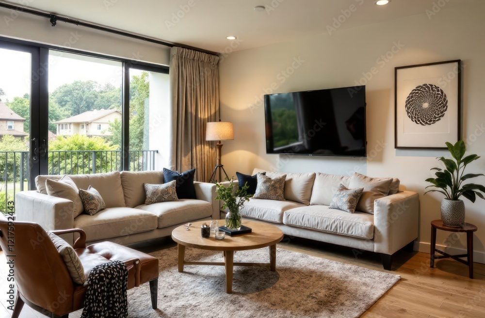 Fototapeta premium a modern and stylish living space that combines a living room and a kitchen or dining area.