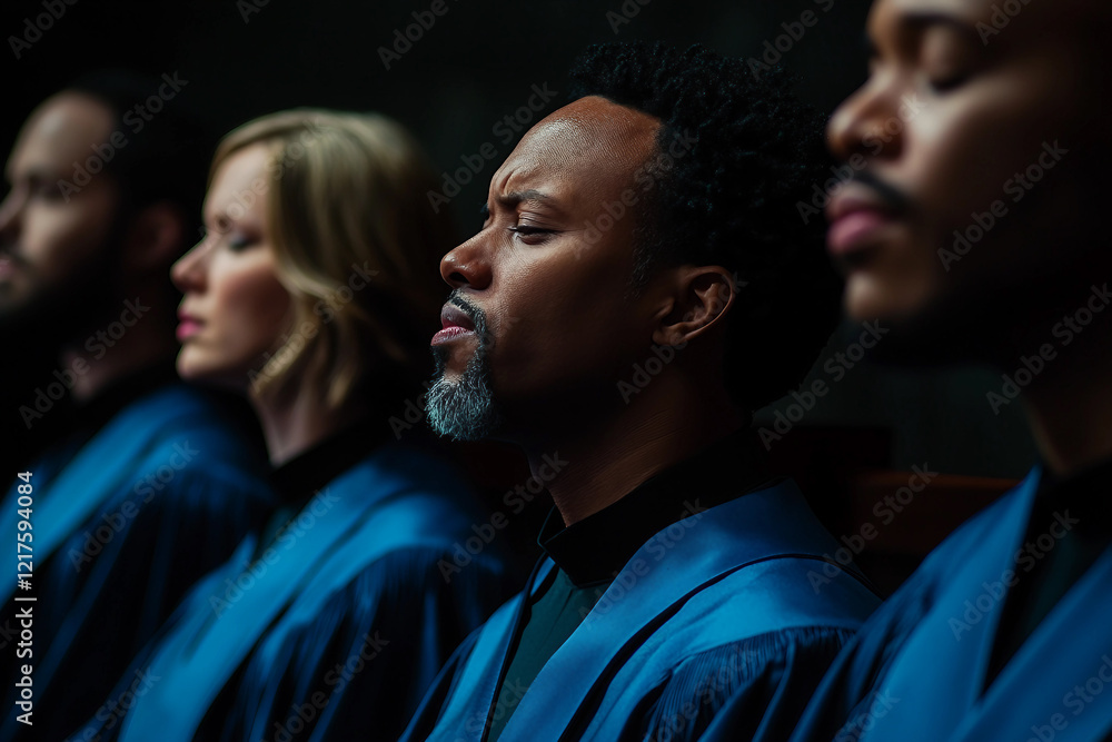 Church Choir Singing Hymns in Beautifully Lit Sacred Atmosphere, Generative AI Church Choir Singing Hymns in Beautifully Lit Sacred Atmosphere, Generative AI