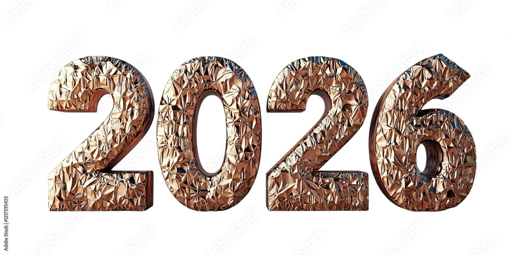 Png of Metallic 2026 typography with reflective bronze texture on transparent background. Png of Metallic 2026 typography with reflective bronze texture on transparent background.