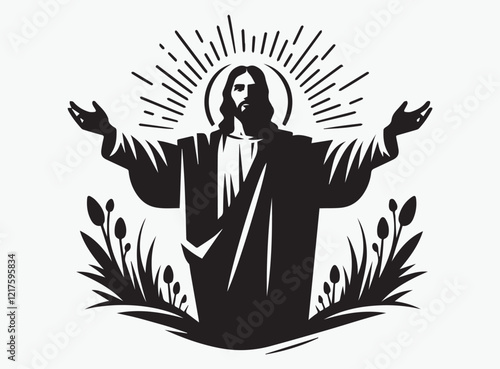 High-Quality Jesus Risen Silhouette Vector Design - Great for Faith-Based Graphics and Easter Cards