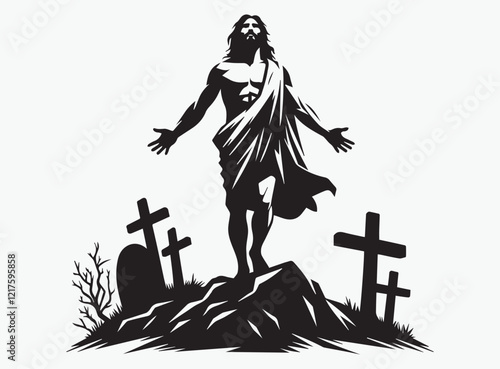 High-Quality Jesus Risen Silhouette Vector Design - Great for Faith-Based Graphics and Easter Cards