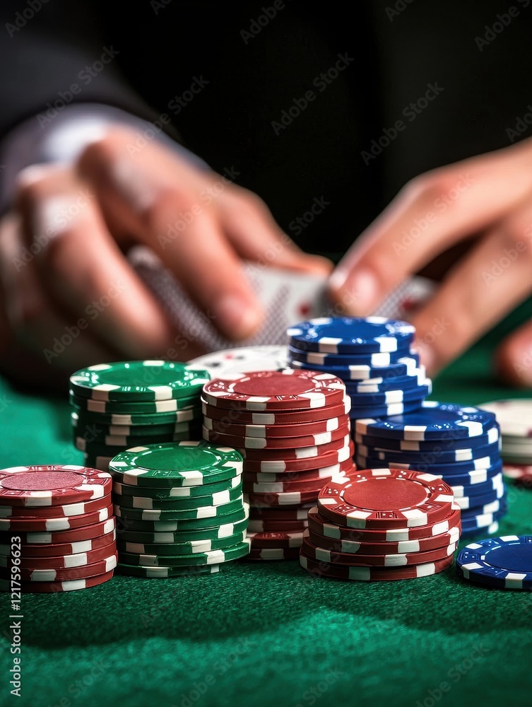 Close-up of poker chips during an intense game. Close-up of poker chips during an intense game.