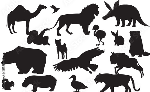 A striking silhouette of animals. The black and white contrast highlights the majestic features against a clean background, making it ideal for wildlife-themed designs.